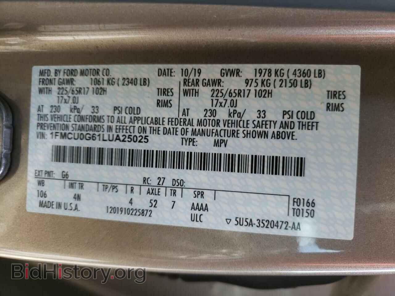 2020 FORD ESCAPE - VIN: 1FMCU0G61LUA25025 - Фото 10