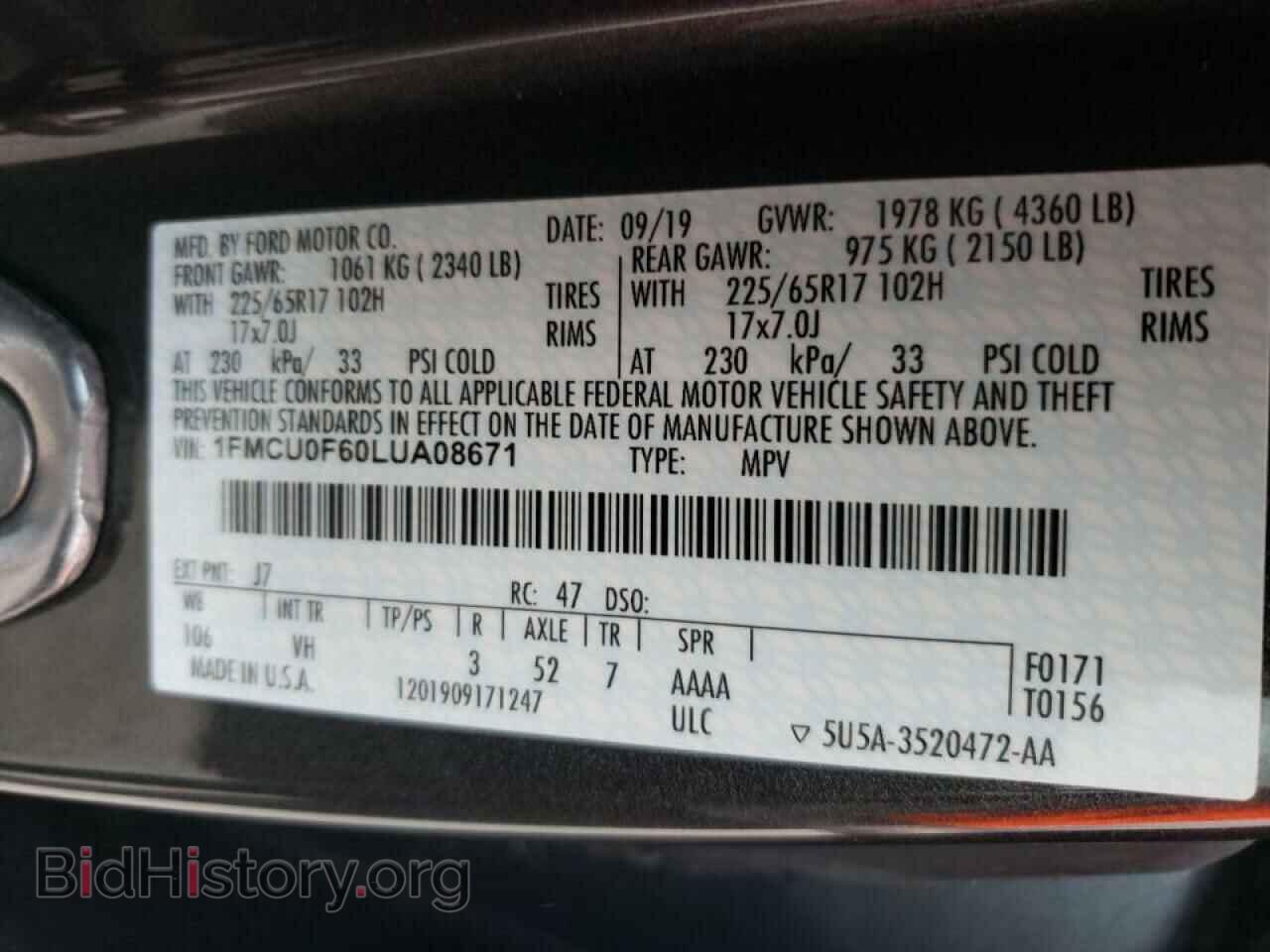 2020 FORD ESCAPE - VIN: 1FMCU0F60LUA08671 - Фото 13