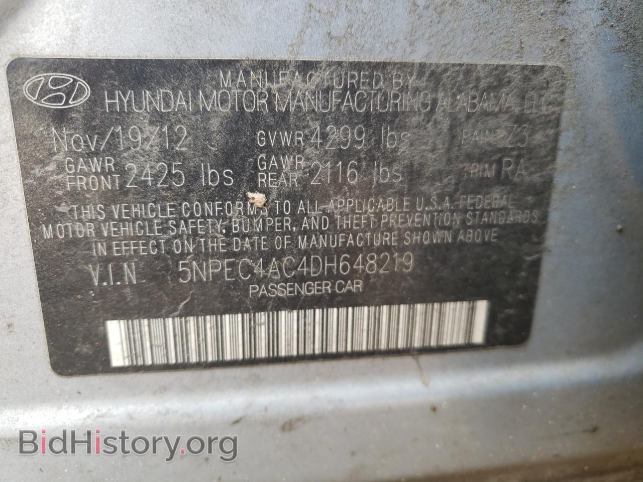 2013 HYUNDAI SONATA - VIN: 5NPEC4AC4DH648219 - Photo 10