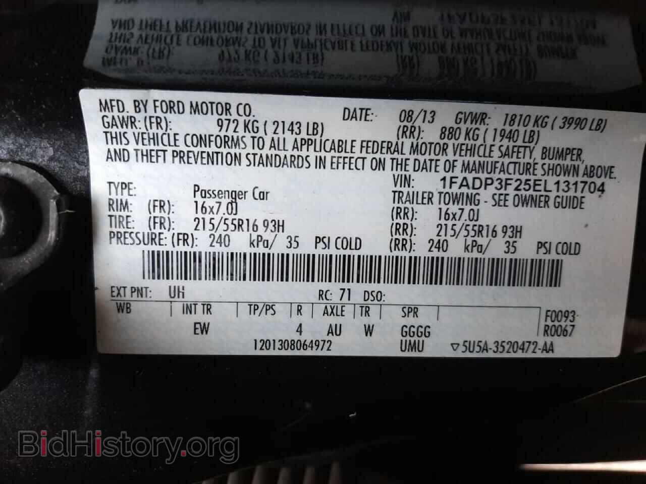 2014 FORD FOCUS - VIN: 1FADP3F25EL131704 - Фото 10