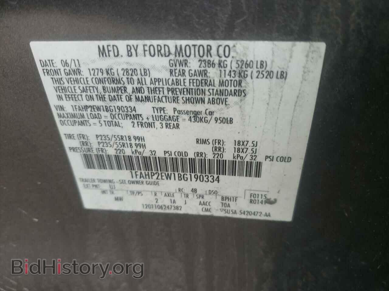 2011 FORD TAURUS - VIN: 1FAHP2EW1BG190334 - Фото 10