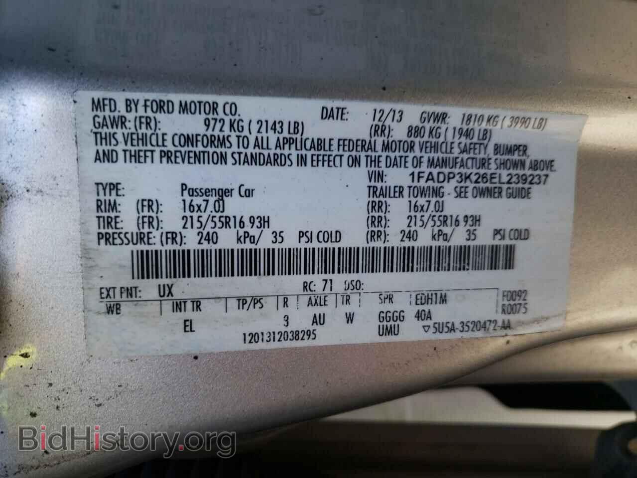 2014 FORD FOCUS - VIN: 1FADP3K26EL239237 - Фото 10