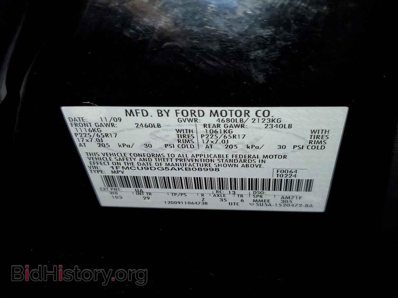 2010 FORD ESCAPE - VIN: 1FMCU9DG5AKB08998 - Фото 14