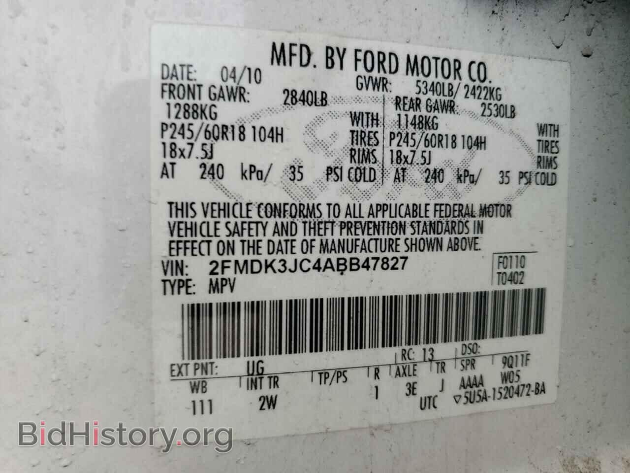 2010 FORD EDGE - VIN: 2FMDK3JC4ABB47827 - Photo 10