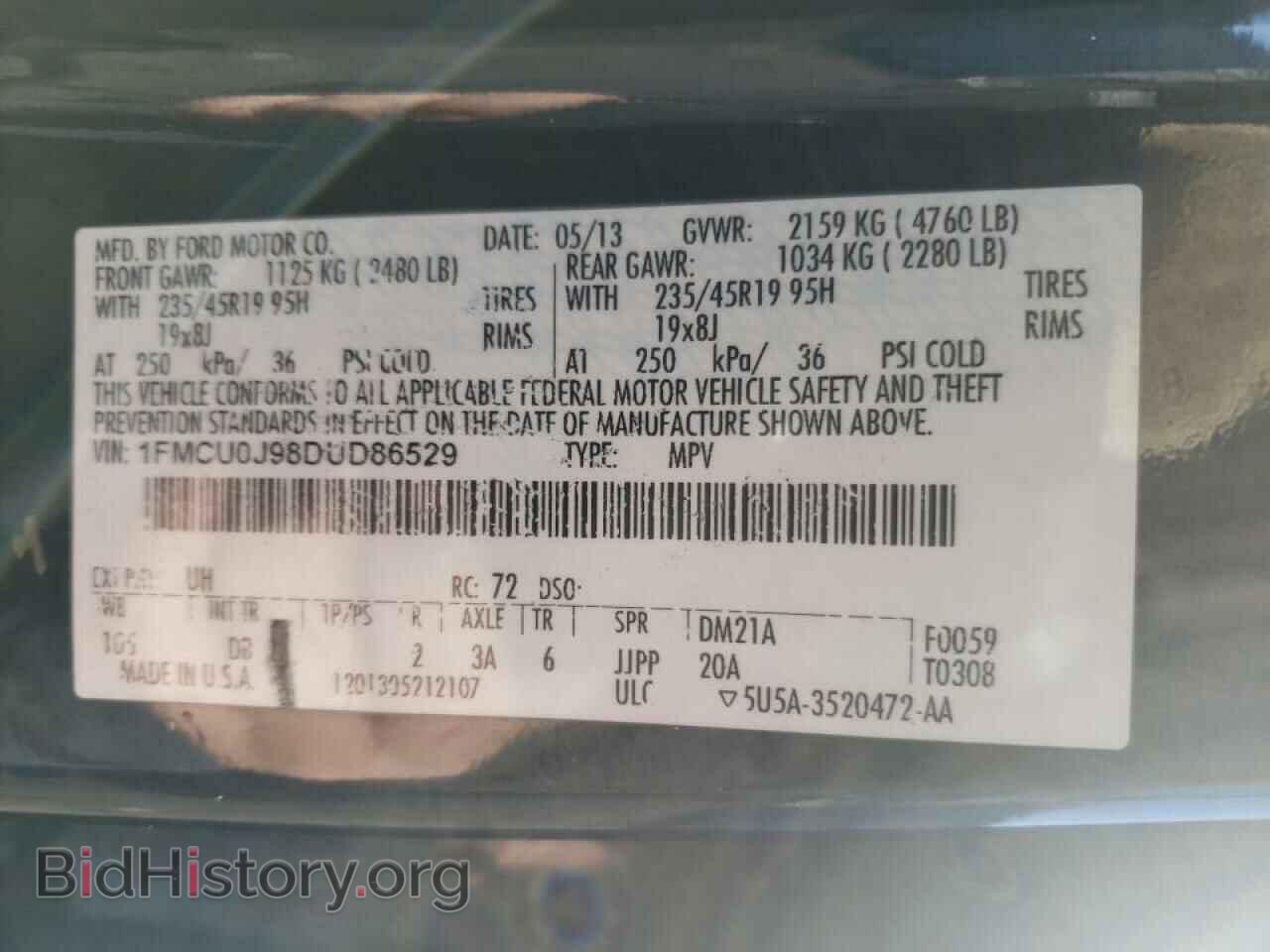 2013 FORD ESCAPE - VIN: 1FMCU0J98DUD86529 - Фото 10