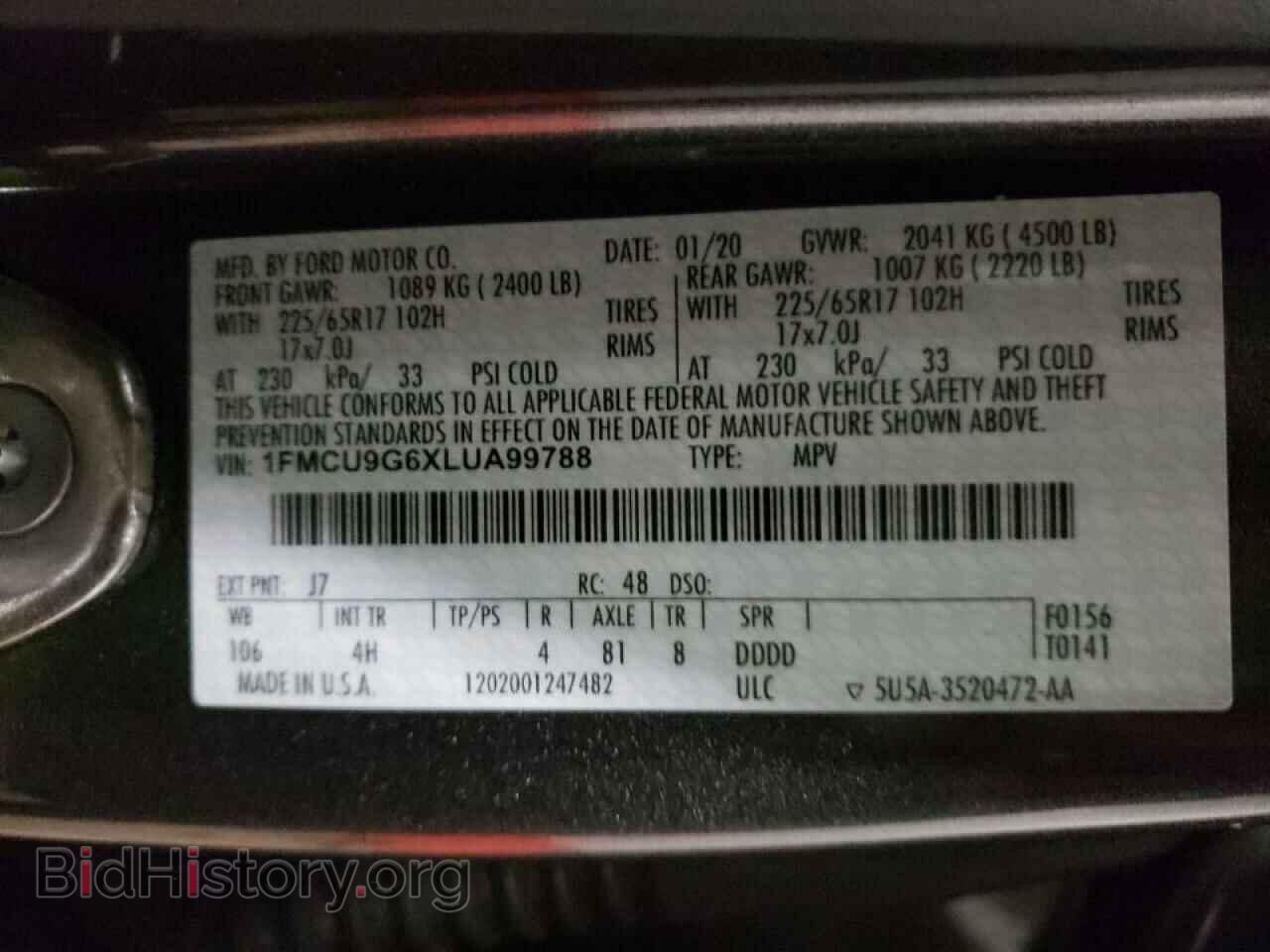 2020 FORD ESCAPE - VIN: 1FMCU9G6XLUA99788 - Фото 10