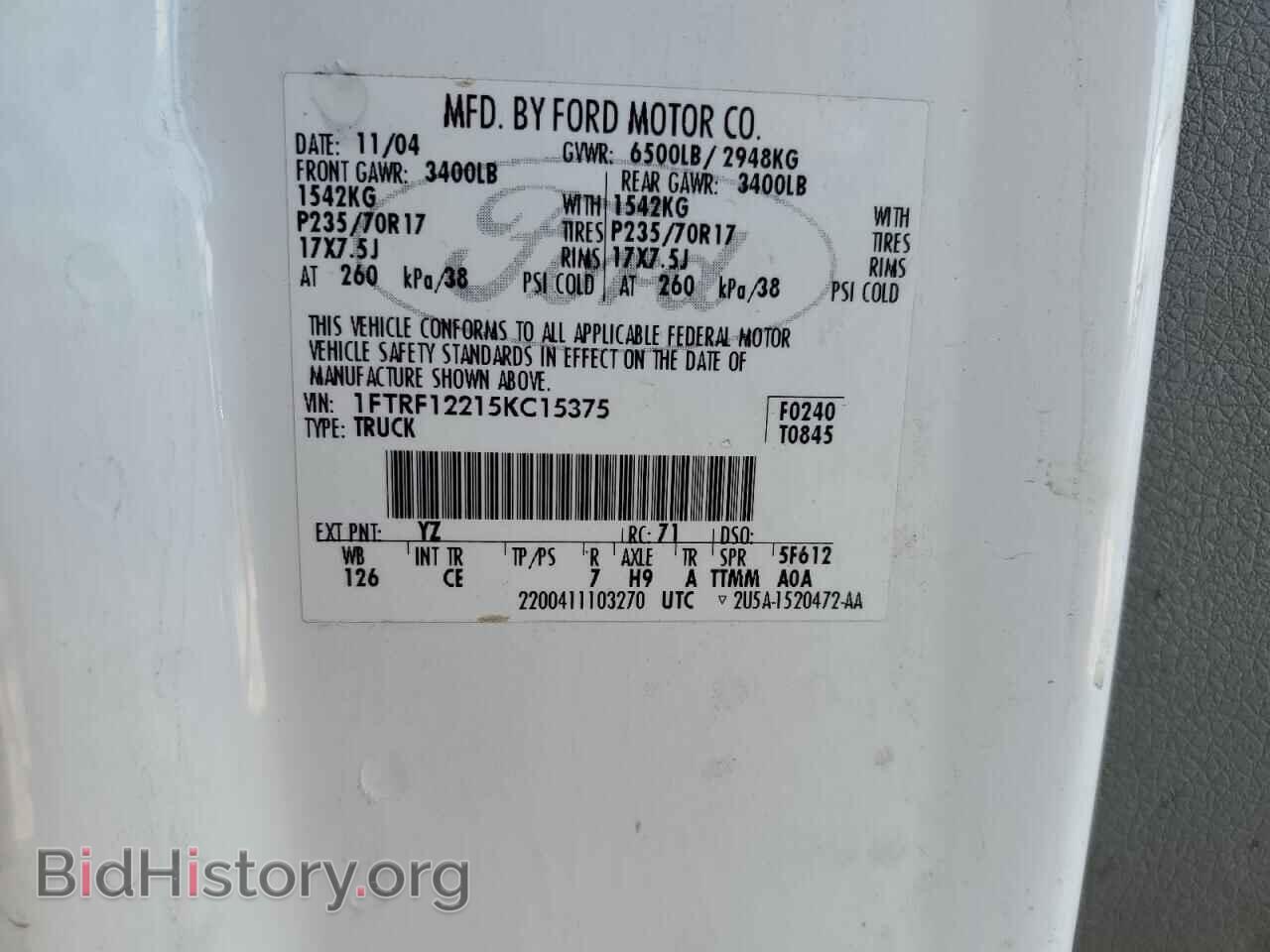 2005 FORD All Models - VIN: 1FTRF12215KC15375 - Фото 13
