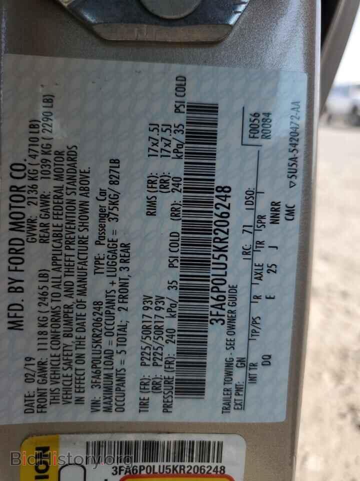 2019 FORD FUSION - VIN: 3FA6P0LU5KR206248 - Фото 12