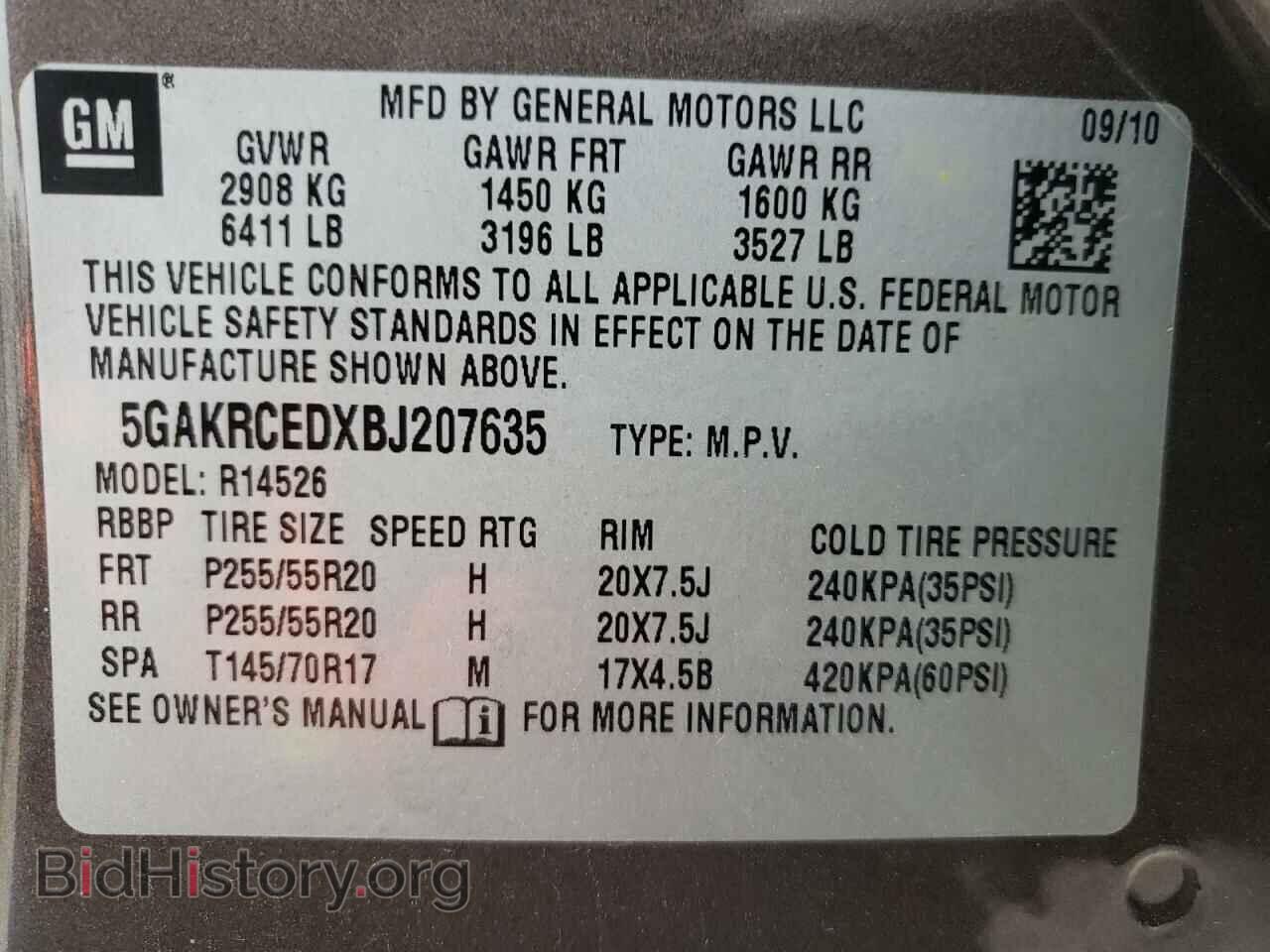 2011 BUICK ENCLAVE - VIN: 5GAKRCEDXBJ207635 - Фото 10