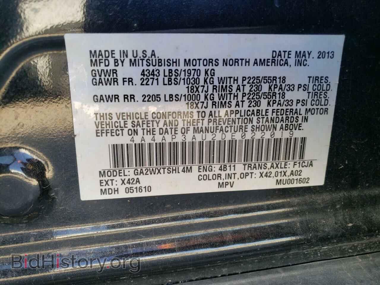2013 MITSUBISHI OUTLANDER - VIN: 4A4AP3AU2DE022019 - Фото 10