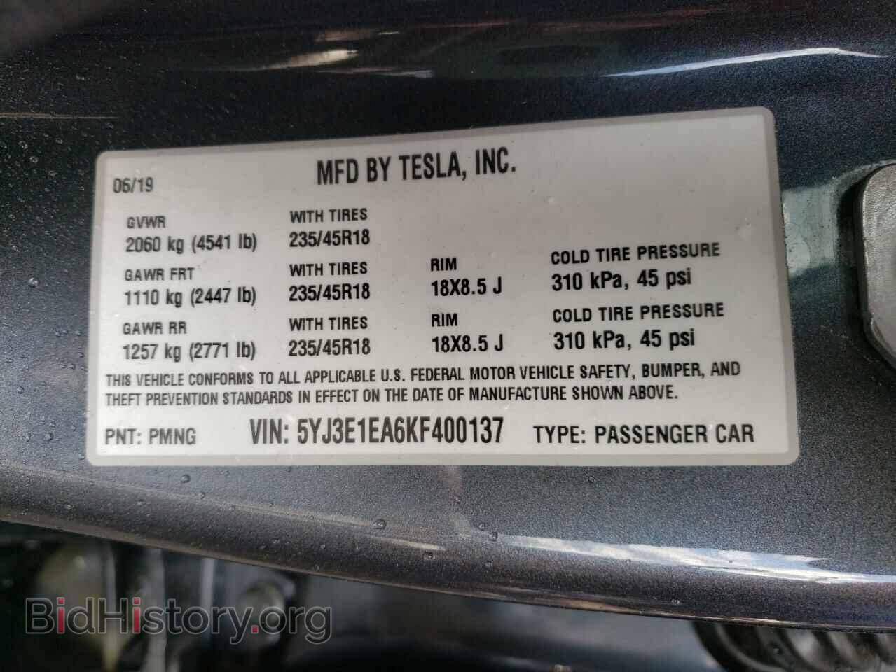 2019 TESLA MODEL 3 - VIN: 5YJ3E1EA6KF400137 - Фото 10