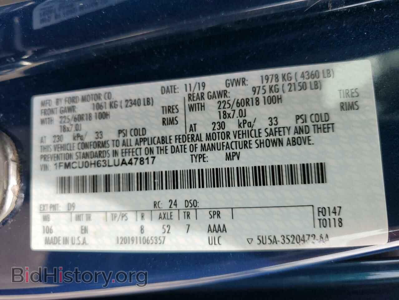 2020 FORD ESCAPE - VIN: 1FMCU0H63LUA47817 - Photo 14