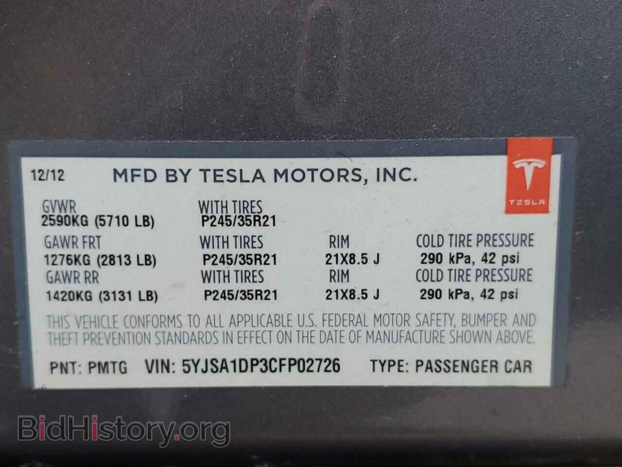 2012 TESLA MODEL S - VIN: 5YJSA1DP3CFP02726 - Photo 13