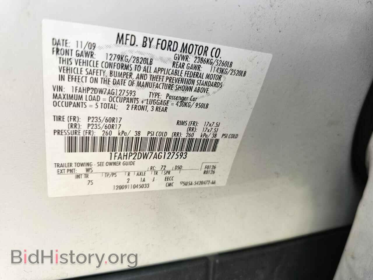 2010 FORD TAURUS - VIN: 1FAHP2DW7AG127593 - Фото 10