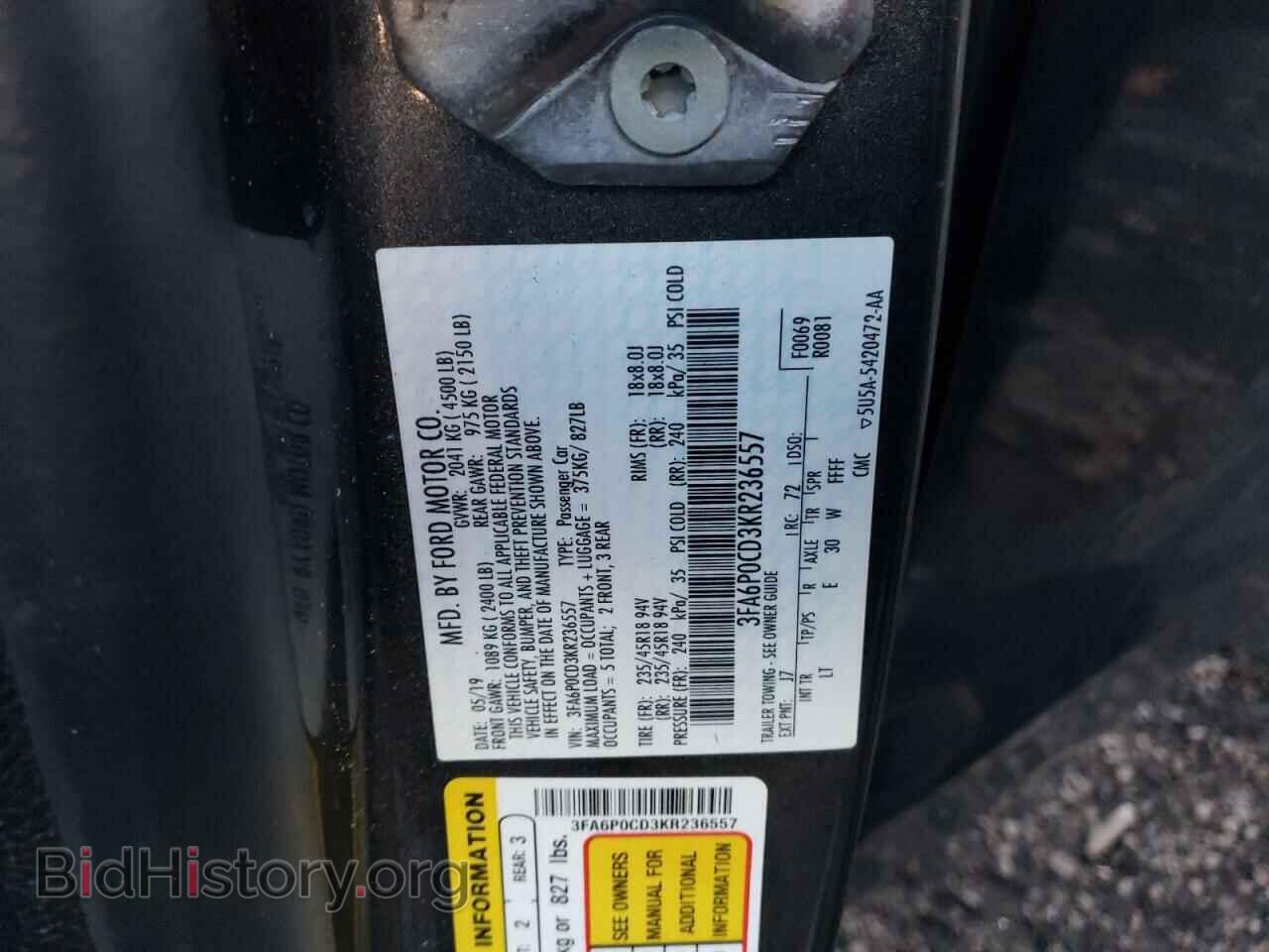 2019 FORD FUSION - VIN: 3FA6P0CD3KR236557 - Фото 13