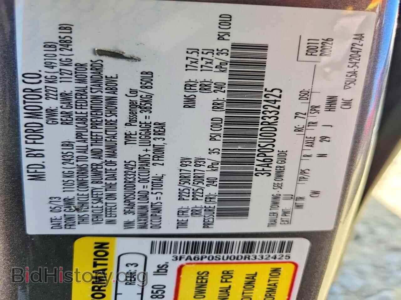2013 FORD FUSION - VIN: 3FA6P0SU0DR332425 - Фото 13