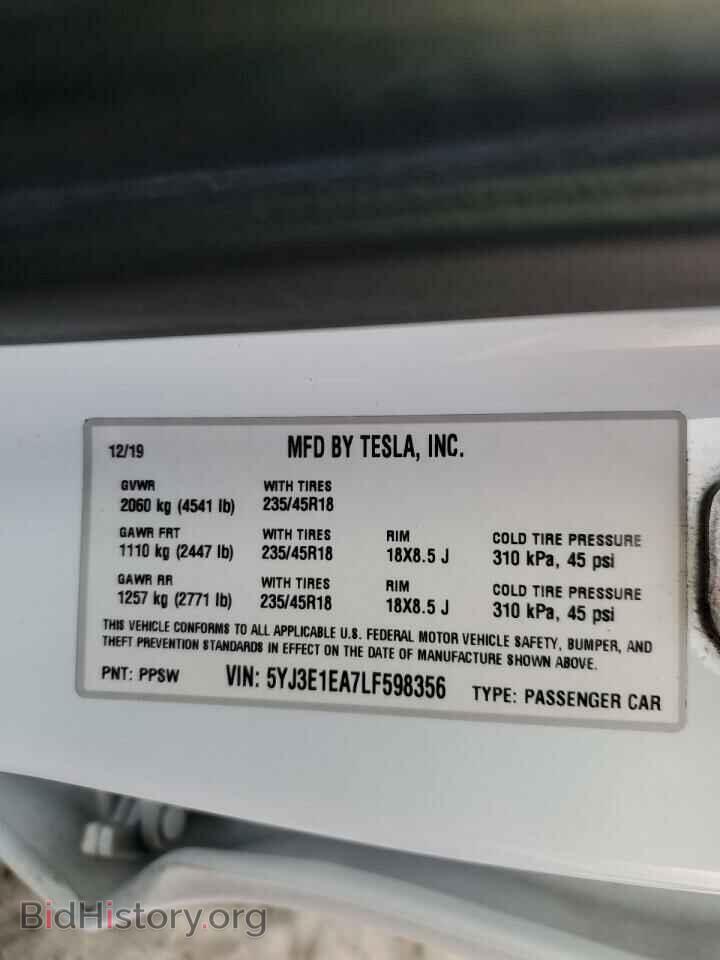 2020 TESLA MODEL 3 - VIN: 5YJ3E1EA7LF598356 - Фото 12