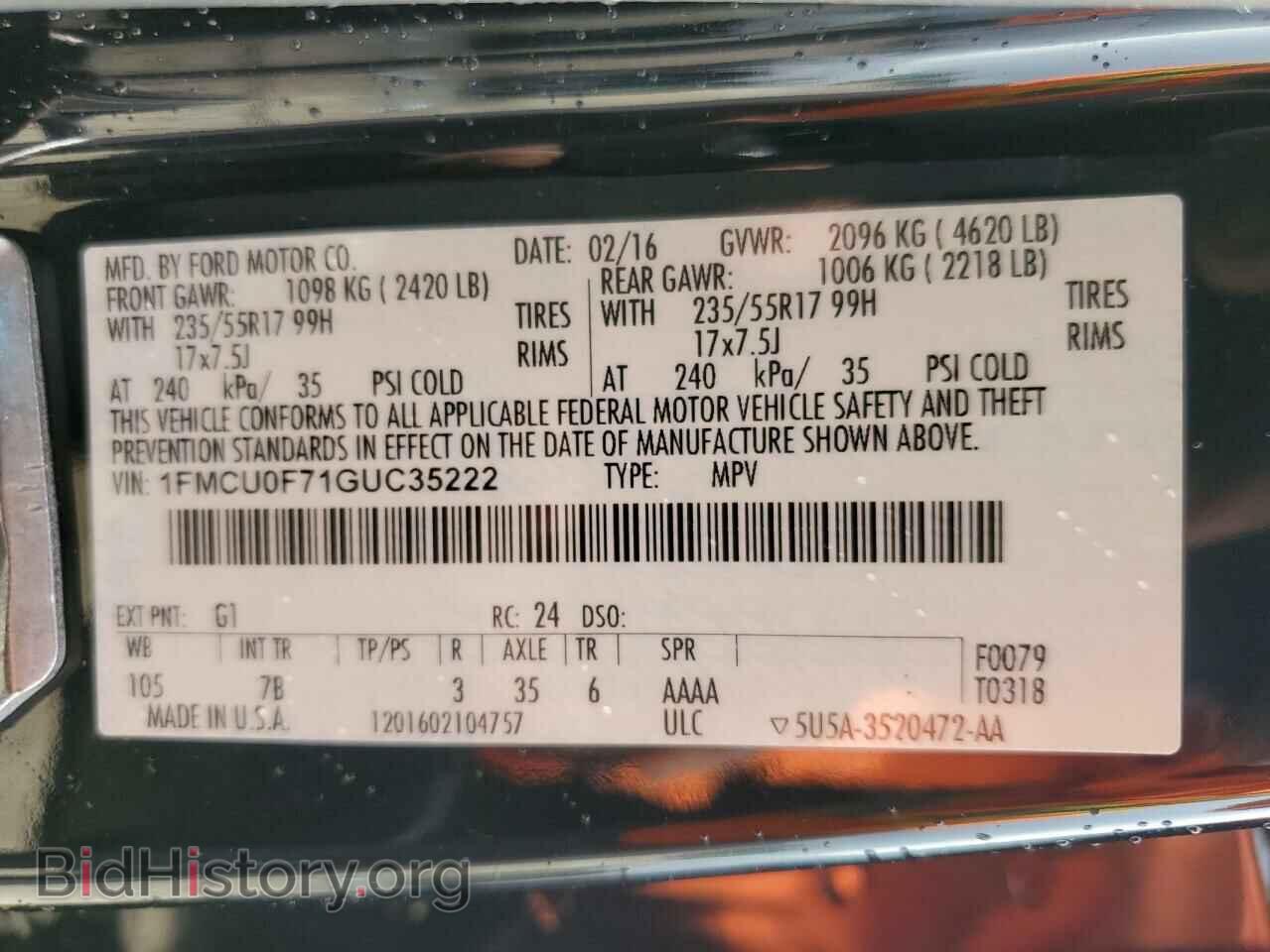 2016 FORD ESCAPE - VIN: 1FMCU0F71GUC35222 - Photo 13