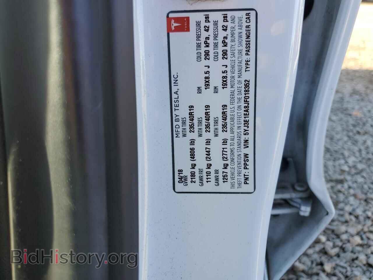 2018 TESLA MODEL 3 - VIN: 5YJ3E1EA8JF018352 - Фото 12