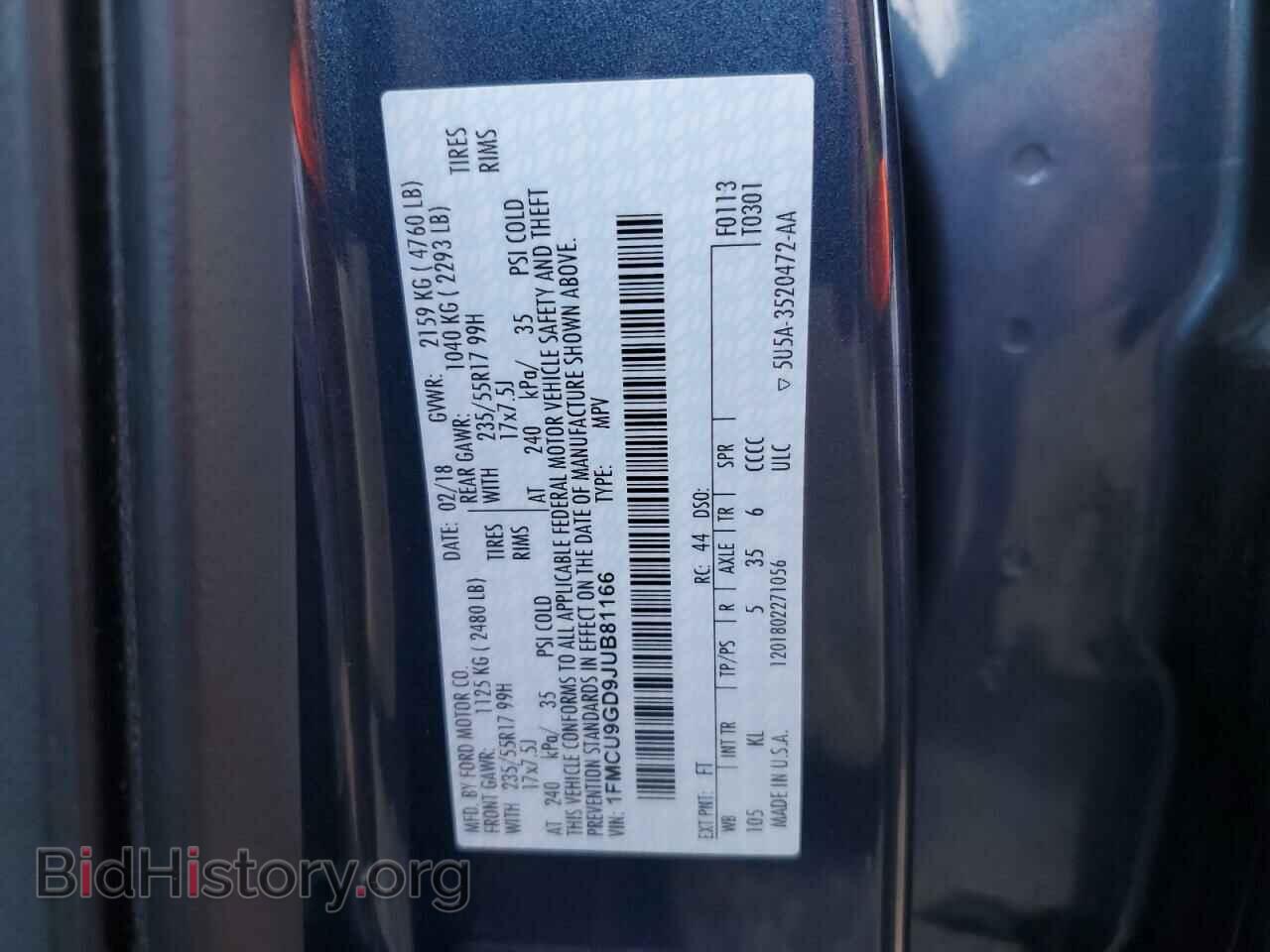 2018 FORD ESCAPE - VIN: 1FMCU9GD9JUB81166 - Фото 13