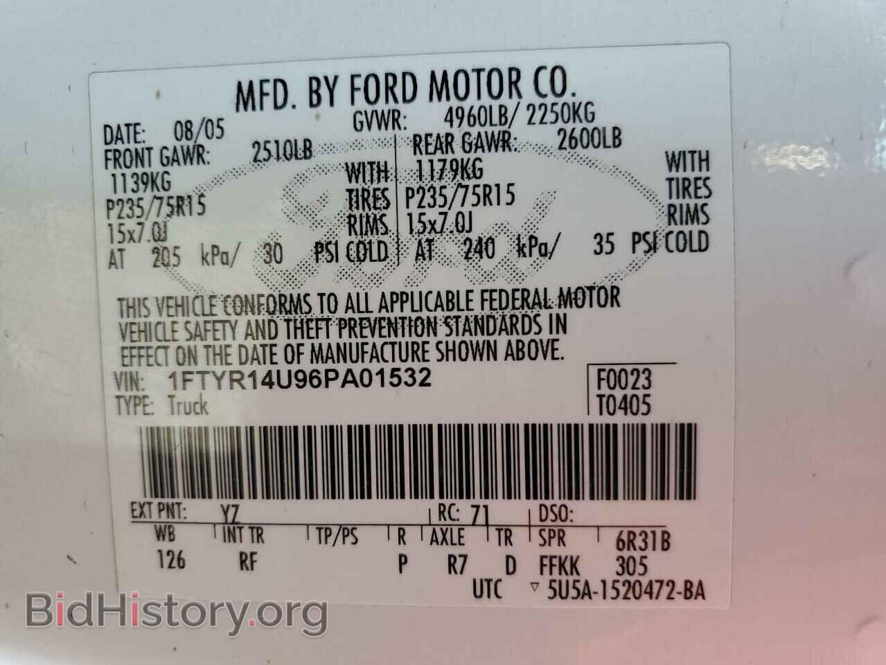 2006 FORD RANGER - VIN: 1FTYR14U96PA01532 - Фото 12