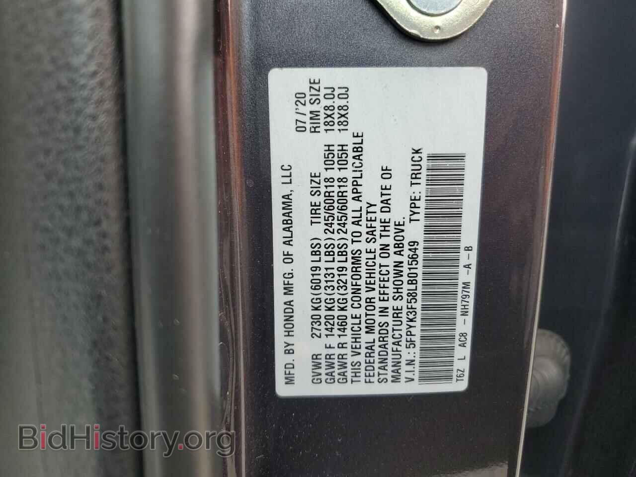 2020 HONDA RIDGELINE - VIN: 5FPYK3F58LB015649 - Фото 12