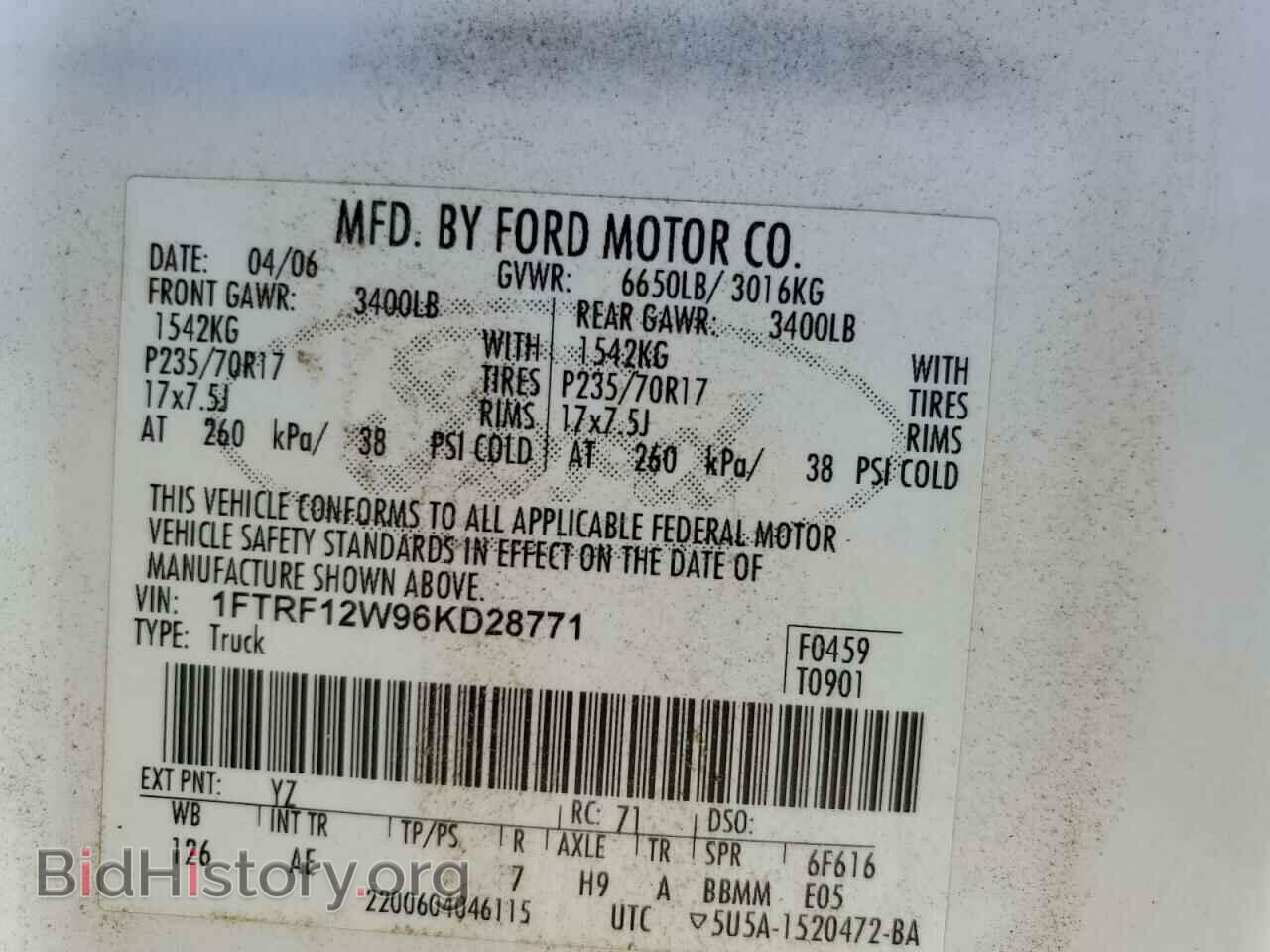 2006 FORD All Models - VIN: 1FTRF12W96KD28771 - Фото 12