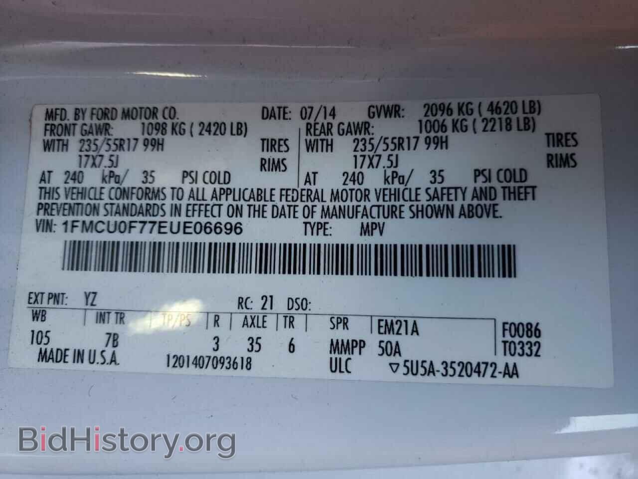 2014 FORD ESCAPE - VIN: 1FMCU0F77EUE06696 - Фото 13