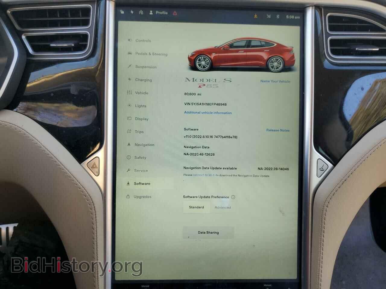 2014 TESLA MODEL S - VIN: 5YJSA1H18EFP48948 - Фото 9
