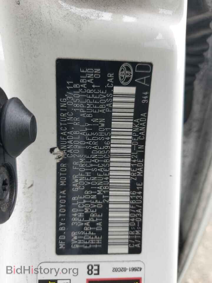 2011 TOYOTA COROLLA - VIN: 2T1BU4EE5BC596451 - Фото 12