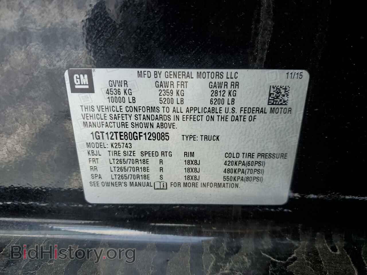 2016 GMC SIERRA - VIN: 1GT12TE80GF129085 - Фото 12