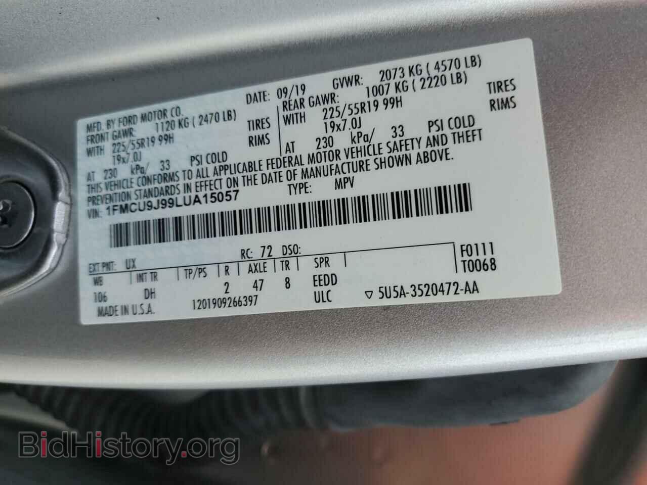 2020 FORD ESCAPE - VIN: 1FMCU9J99LUA15057 - Фото 12