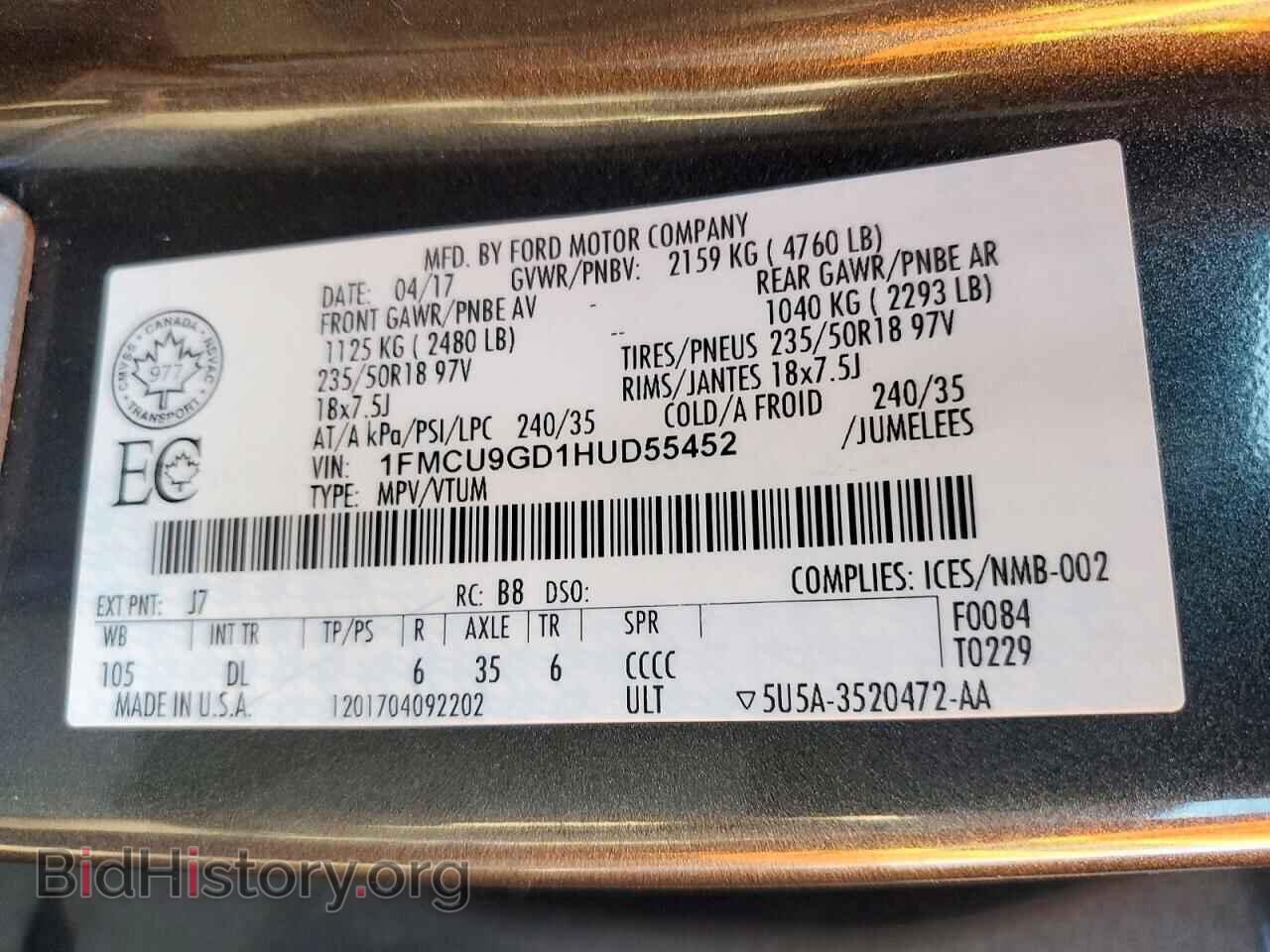 2017 FORD ESCAPE - VIN: 1FMCU9GD1HUD55452 - Photo 13