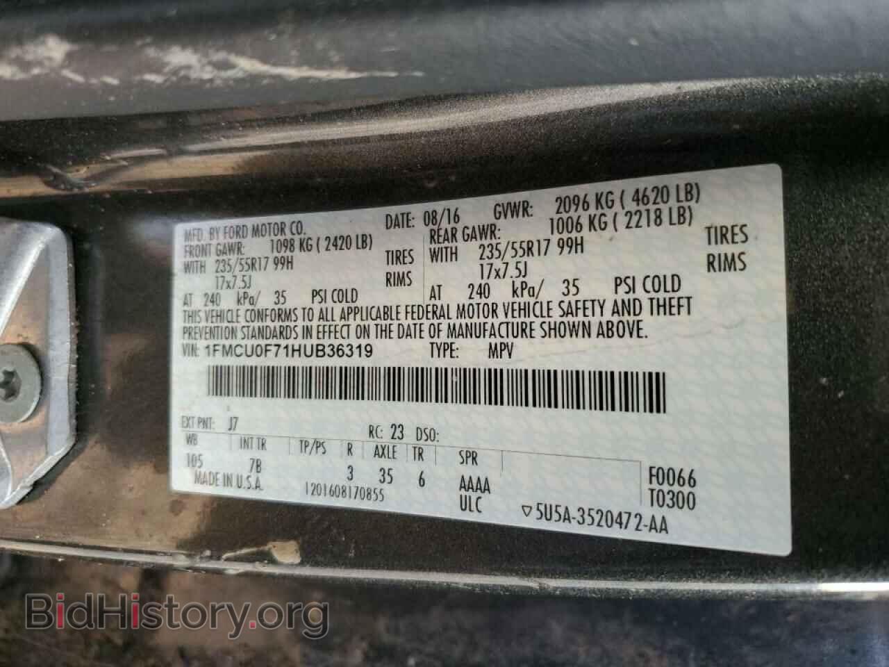 2017 FORD ESCAPE - VIN: 1FMCU0F71HUB36319 - Фото 12