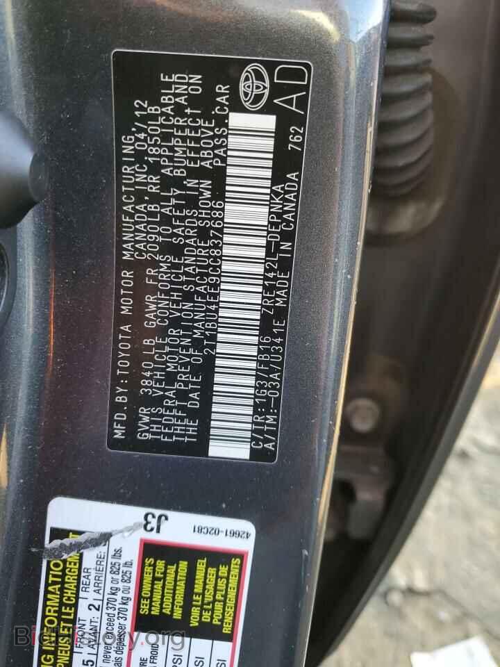 2012 TOYOTA COROLLA - VIN: 2T1BU4EE9CC837686 - Фото 12
