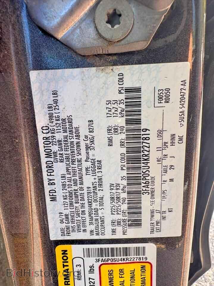 2019 FORD FUSION - VIN: 3FA6P0SU4KR227819 - Фото 10