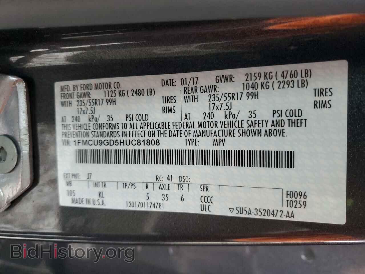 2017 FORD ESCAPE - VIN: 1FMCU9GD5HUC81808 - Фото 13