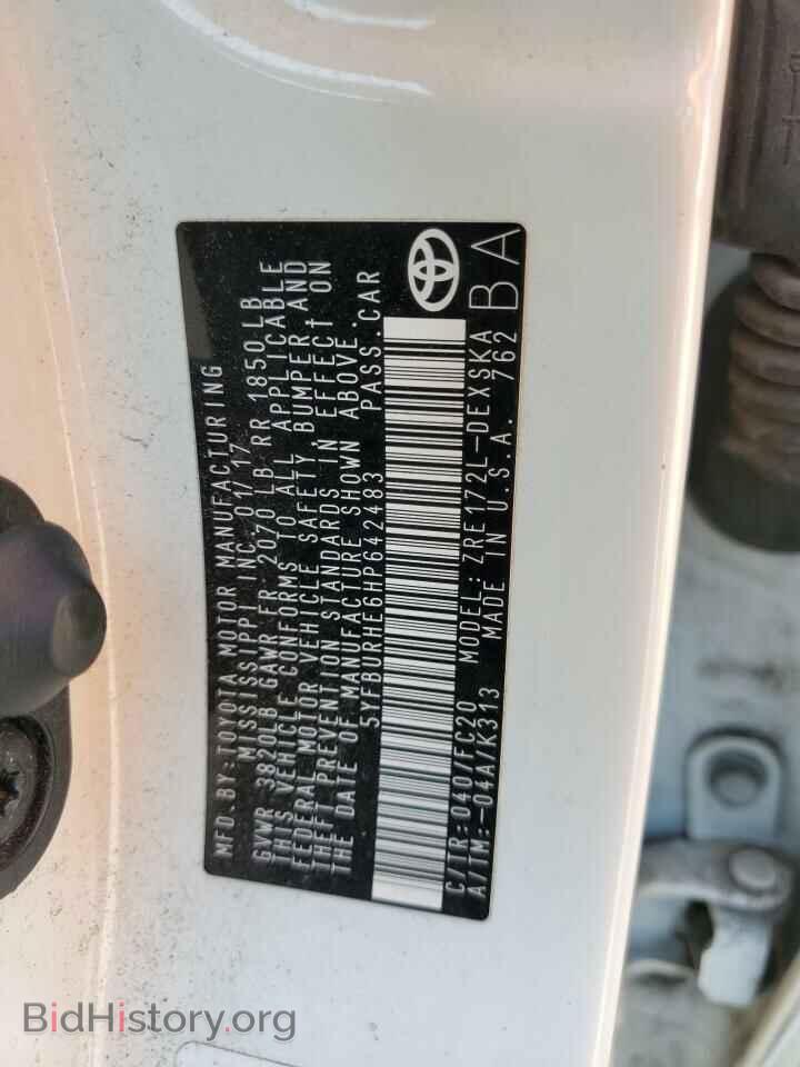 2017 TOYOTA COROLLA - VIN: 5YFBURHE6HP642483 - Фото 13