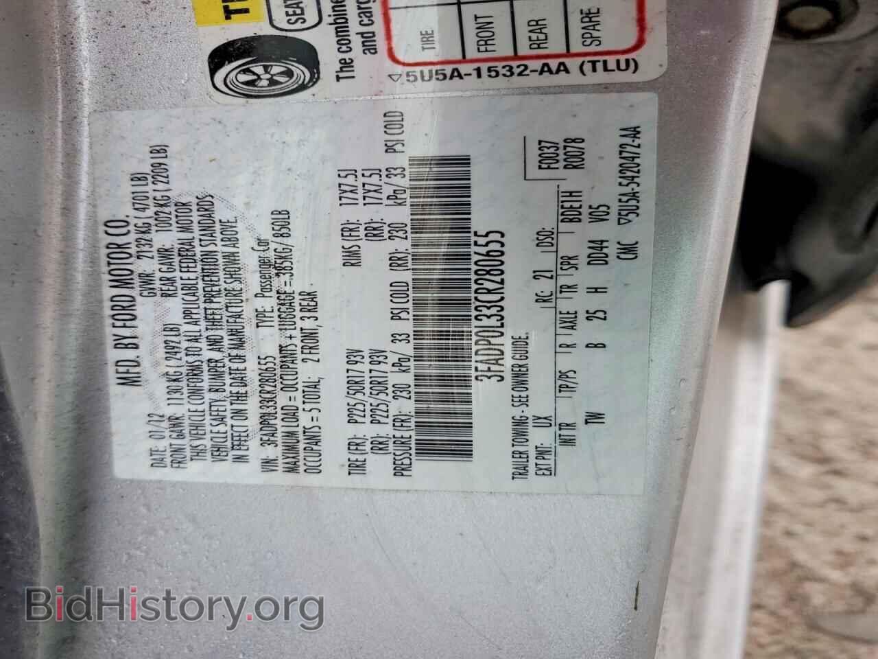 2012 FORD ALL Models - VIN: 3FADP0L33CR280655 - Фото 13