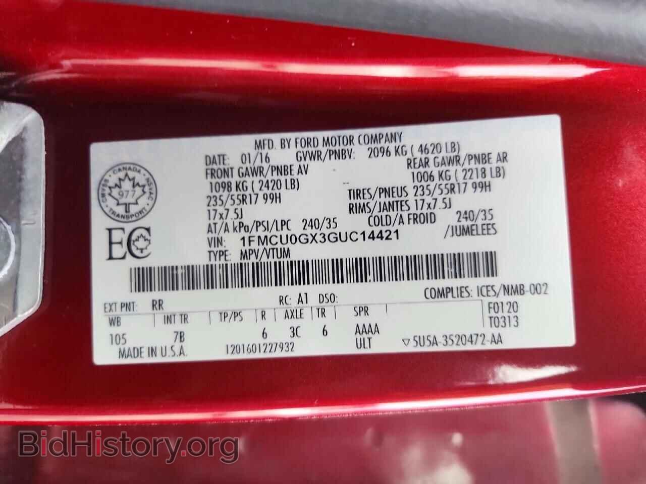 2016 FORD ESCAPE - VIN: 1FMCU0GX3GUC14421 - Фото 13