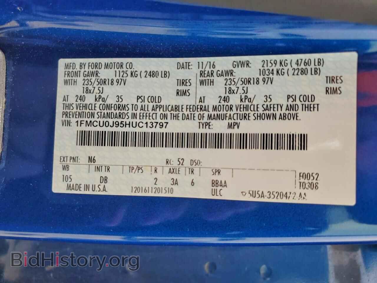 2017 FORD ESCAPE - VIN: 1FMCU0J95HUC13797 - Фото 14