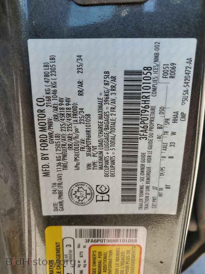 2017 FORD FUSION - VIN: 3FA6P0T96HR101058 - Фото 12