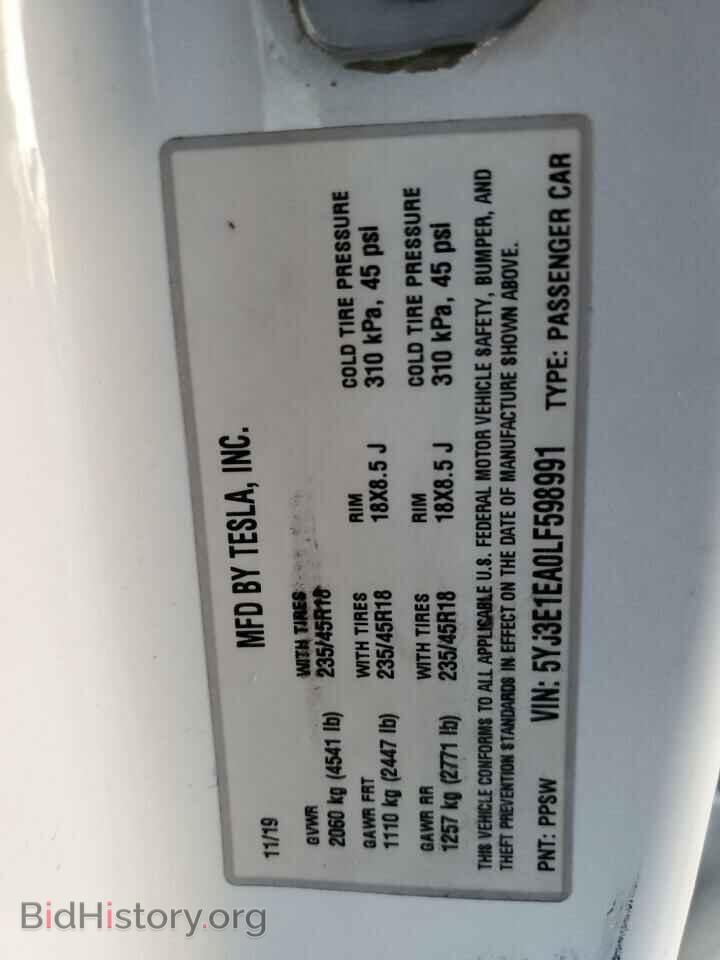 2020 TESLA MODEL 3 - VIN: 5YJ3E1EA0LF598991 - Фото 12