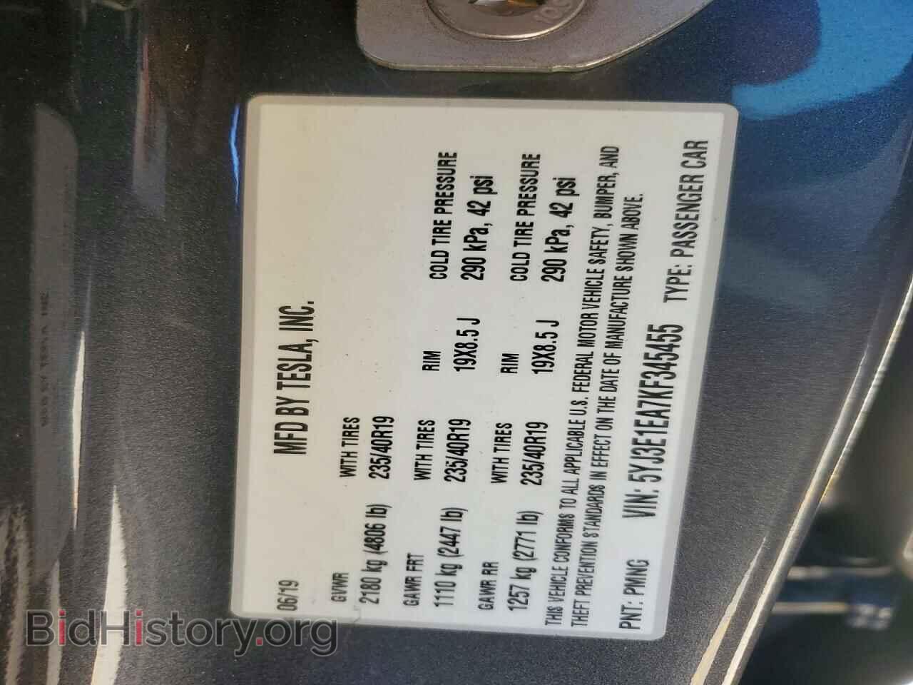 2019 TESLA MODEL 3 - VIN: 5YJ3E1EA7KF345455 - Фото 13