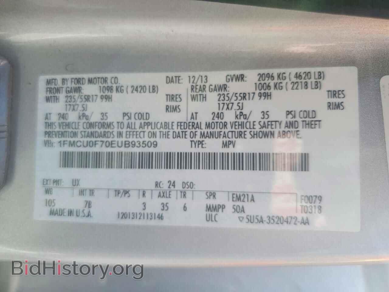 2014 FORD ESCAPE - VIN: 1FMCU0F70EUB93509 - Photo 12