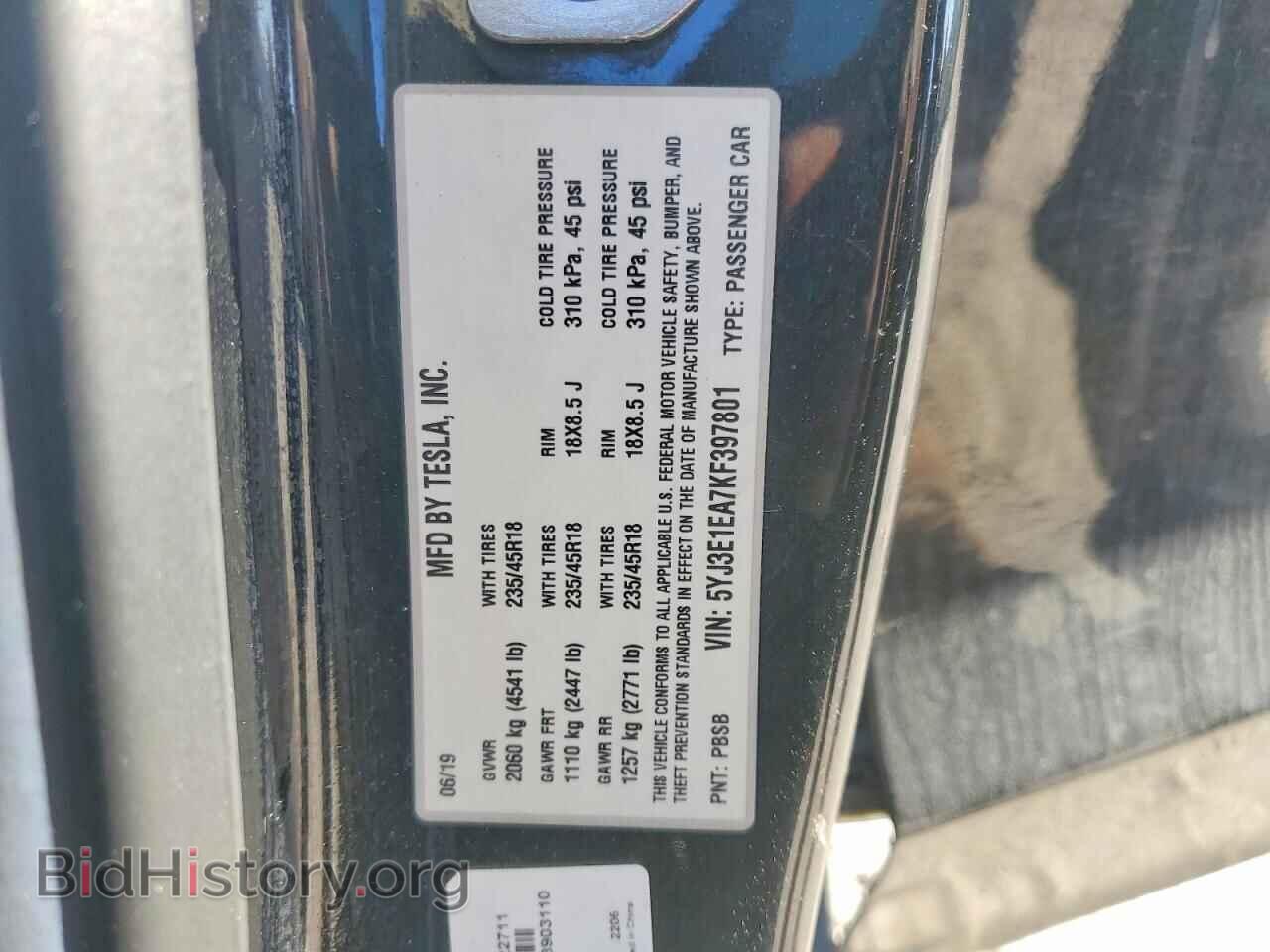 2019 TESLA MODEL 3 - VIN: 5YJ3E1EA7KF397801 - Фото 13