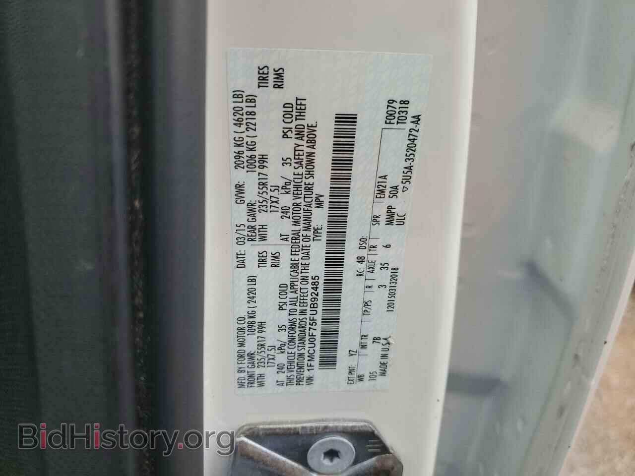 2015 FORD ESCAPE - VIN: 1FMCU0F75FUB92485 - Фото 13
