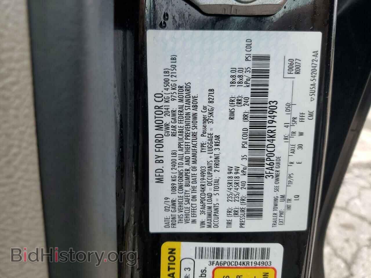 2019 FORD FUSION - VIN: 3FA6P0CD4KR194903 - Photo 12