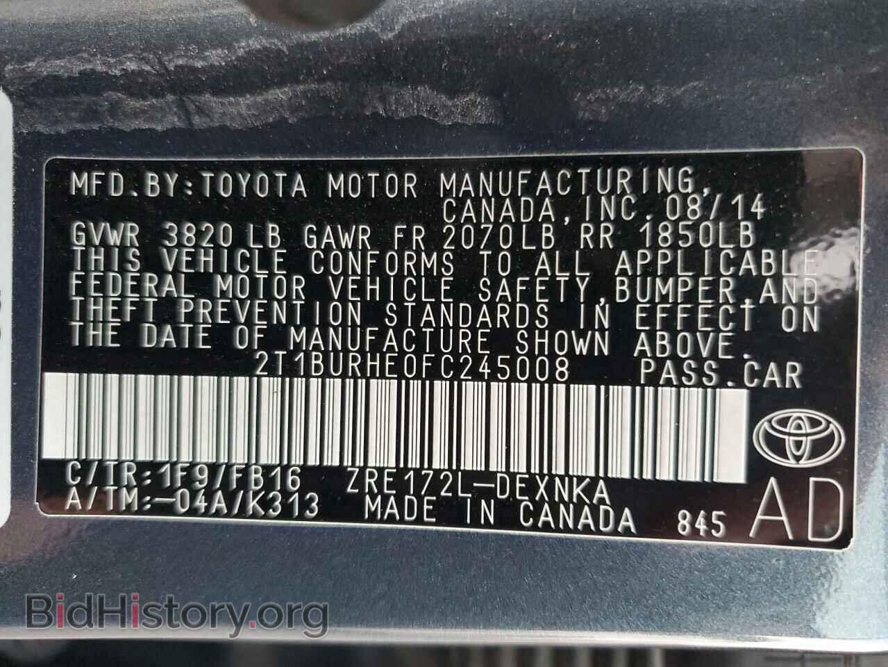 2015 TOYOTA COROLLA - VIN: 2T1BURHE0FC245008 - Фото 12