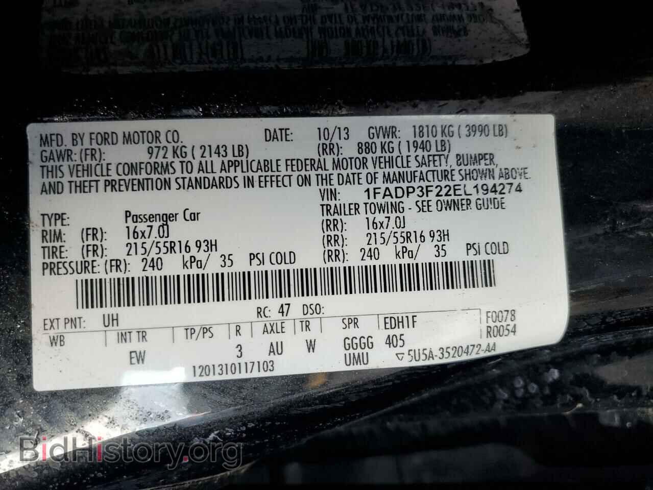2014 FORD FOCUS - VIN: 1FADP3F22EL194274 - Фото 12